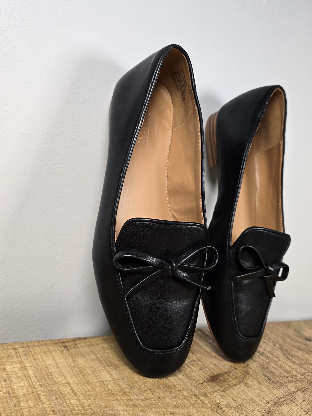 J. Crew Black Leather Bow Loafers